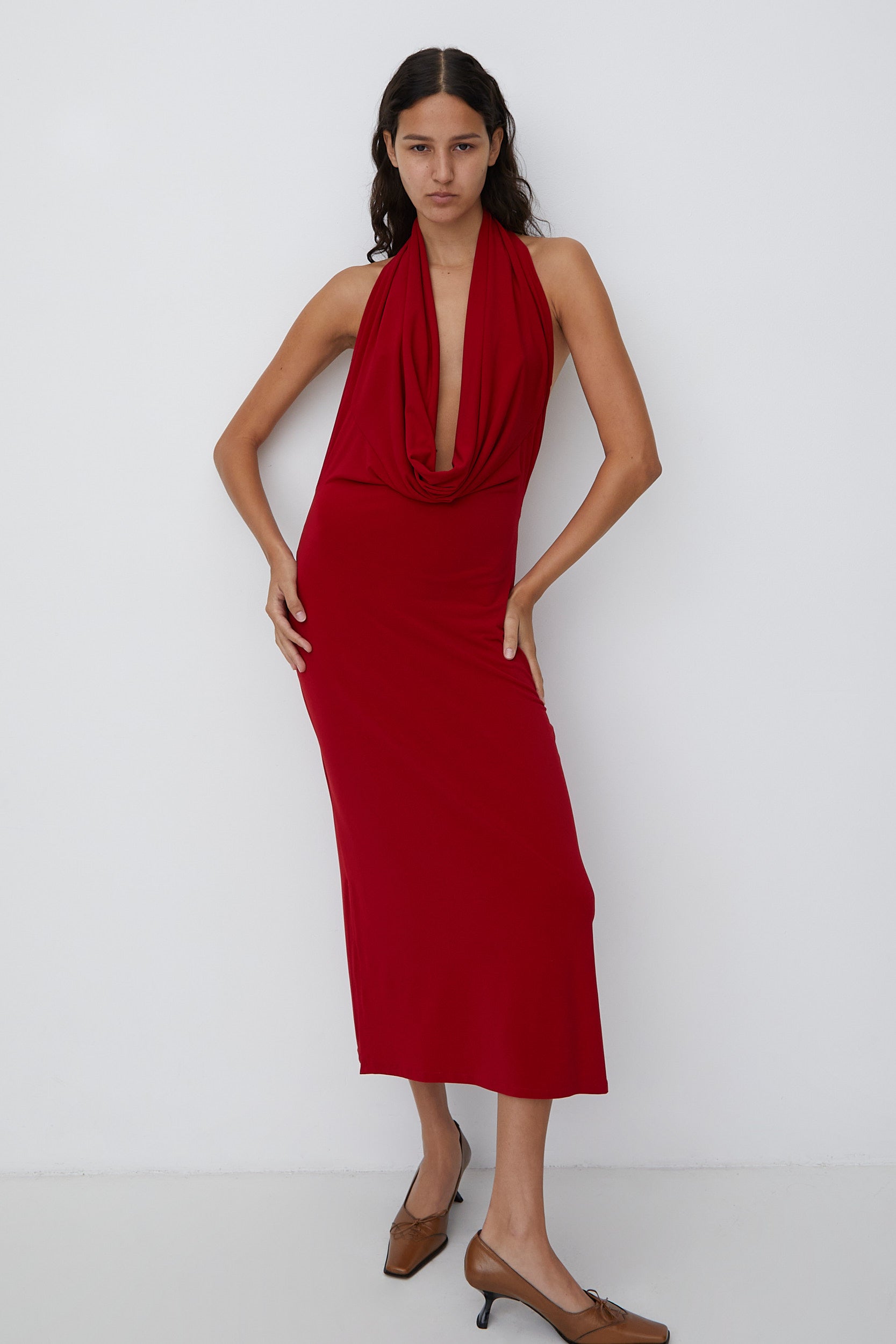 HALTER COWL DRESS
