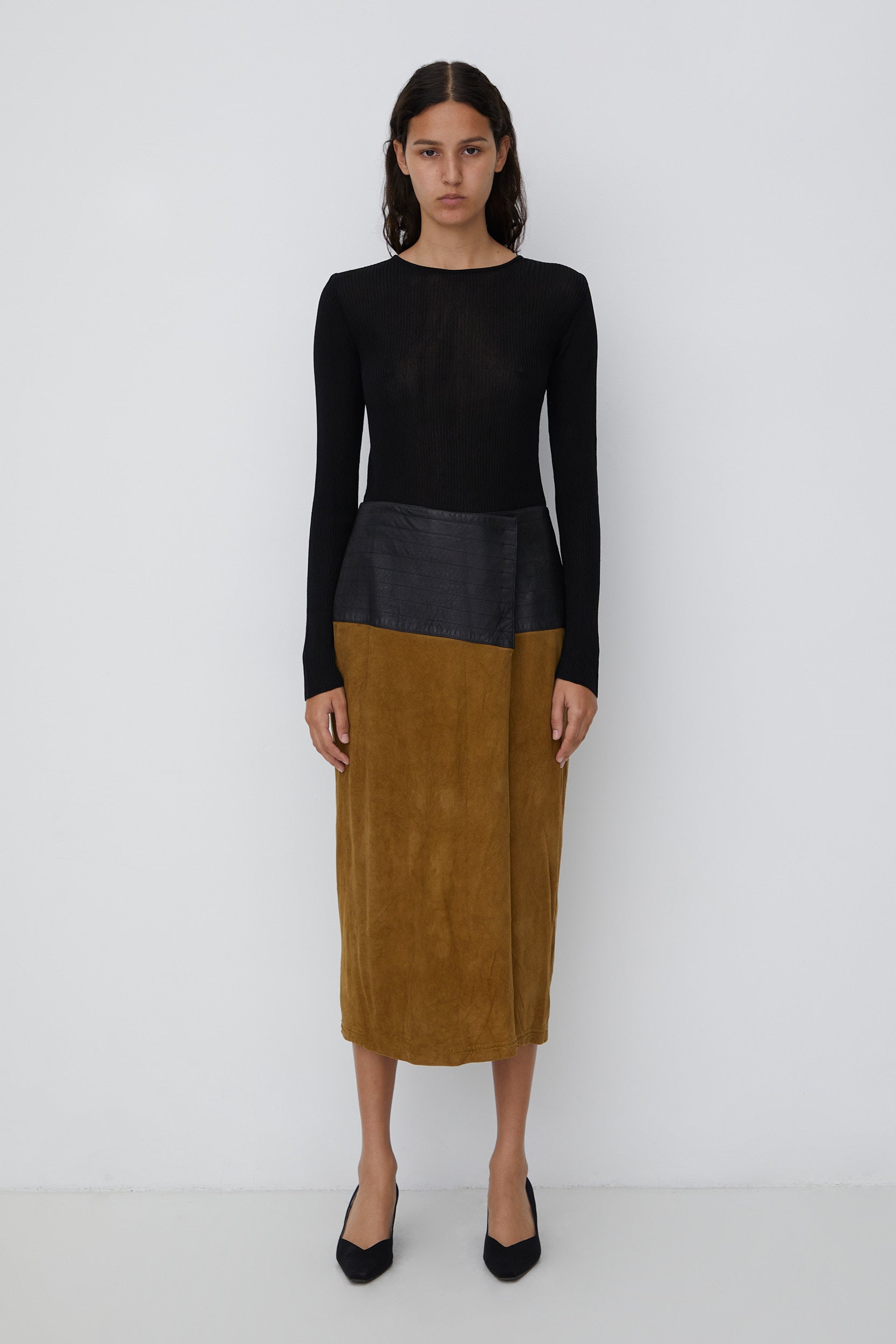 LEATHER AND SUEDE SKIRT