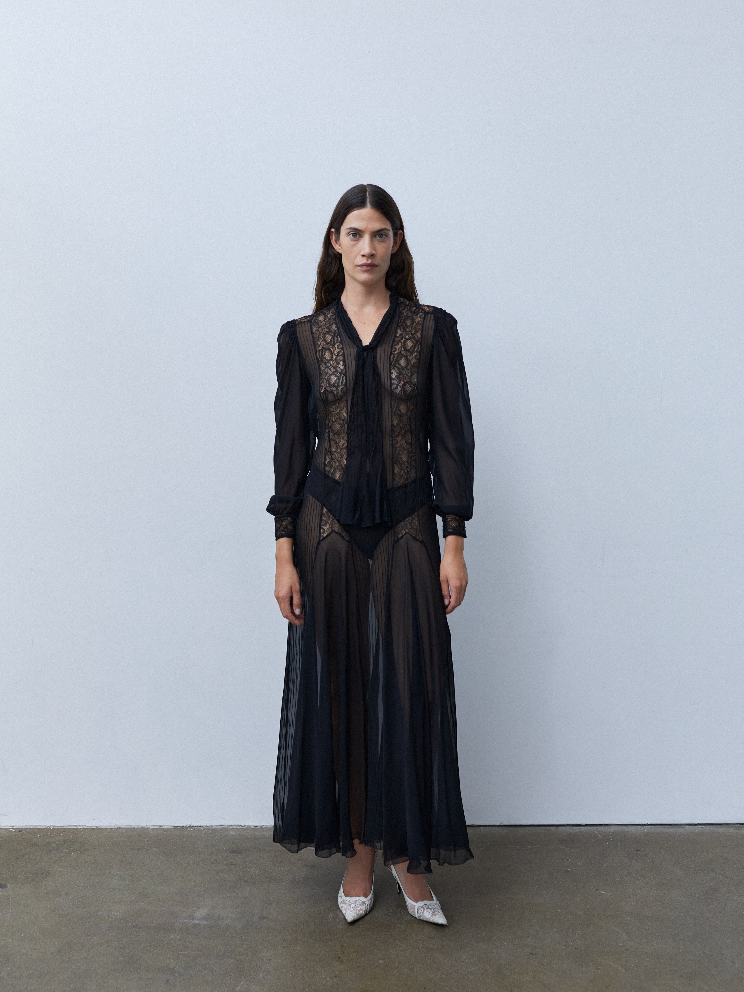 1930s SILK CHIFFON AND LACE DRESS