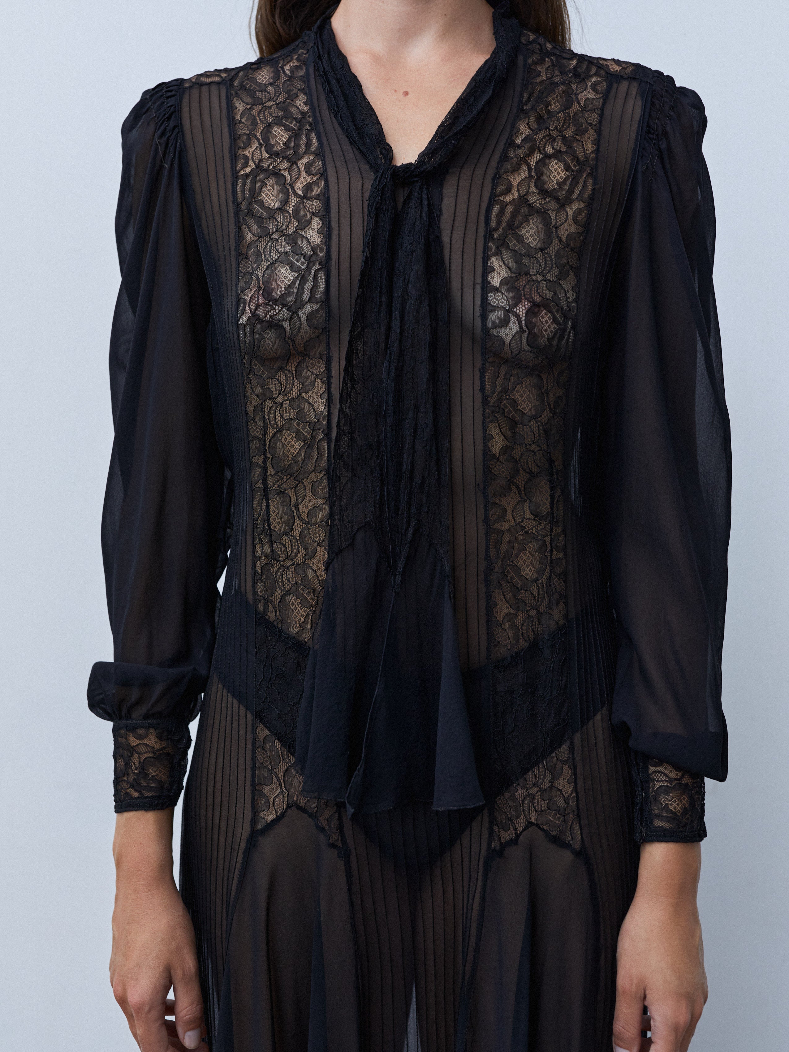 1930s SILK CHIFFON AND LACE DRESS