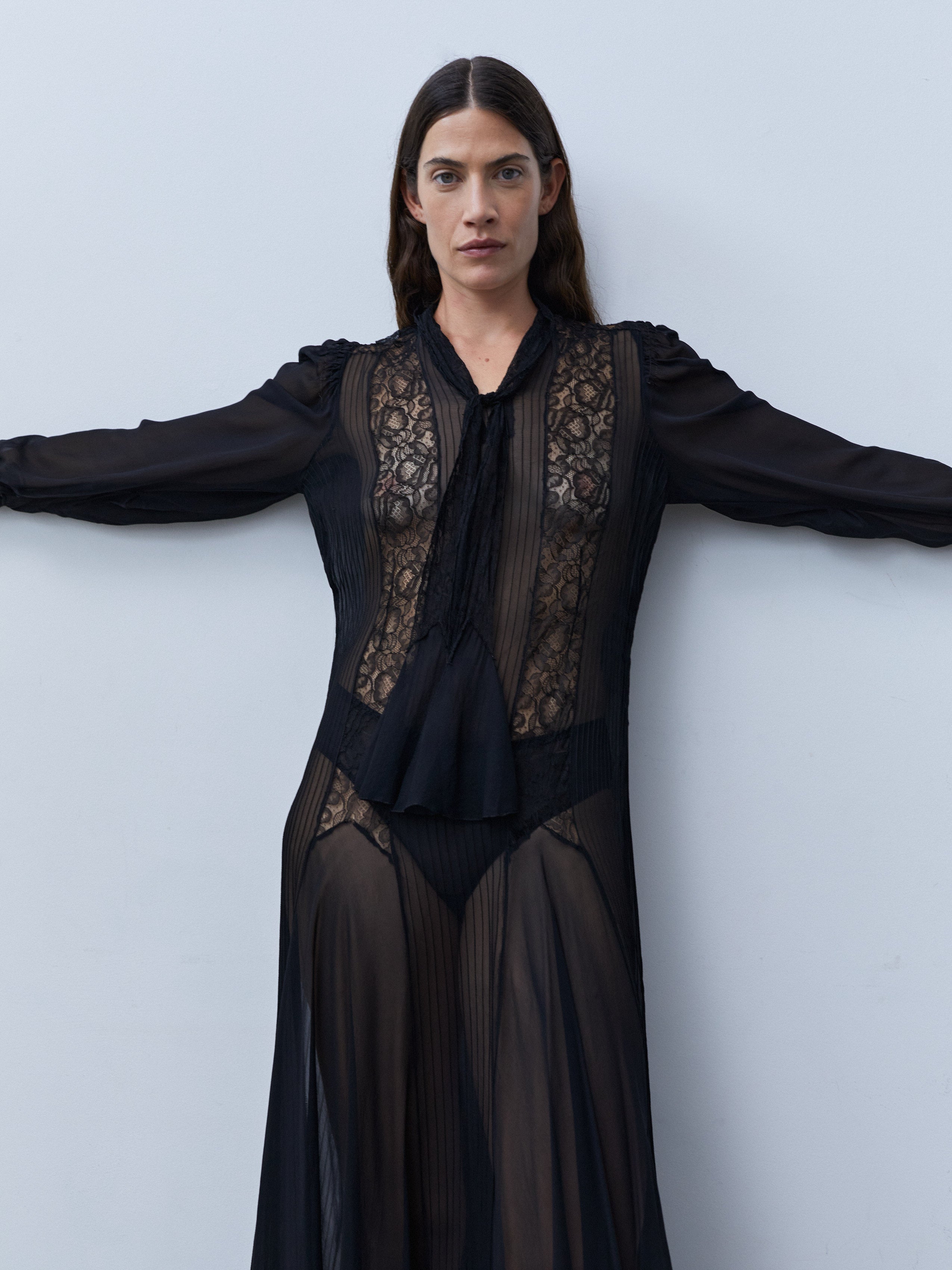 1930s SILK CHIFFON AND LACE DRESS