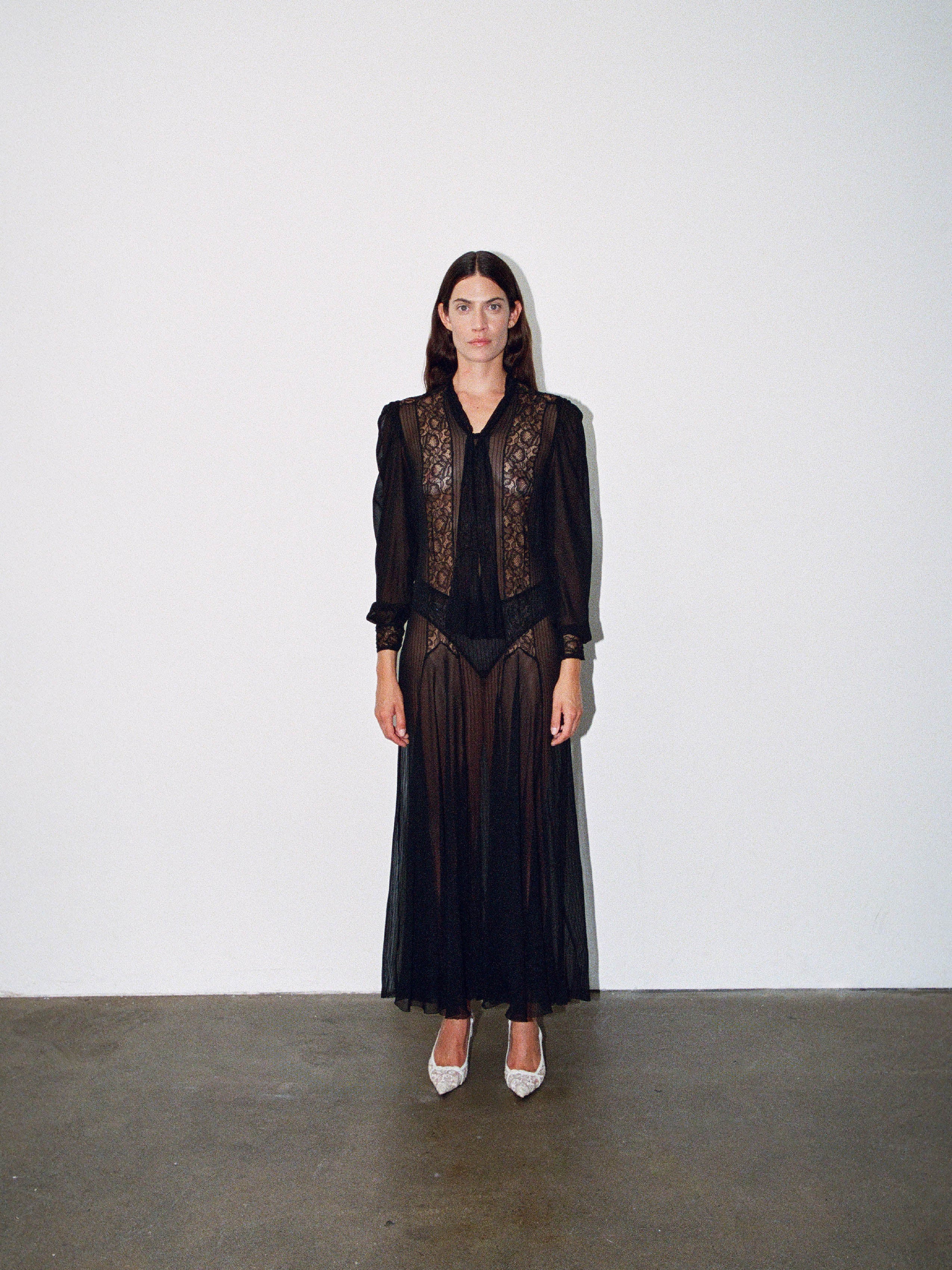1930s SILK CHIFFON AND LACE DRESS