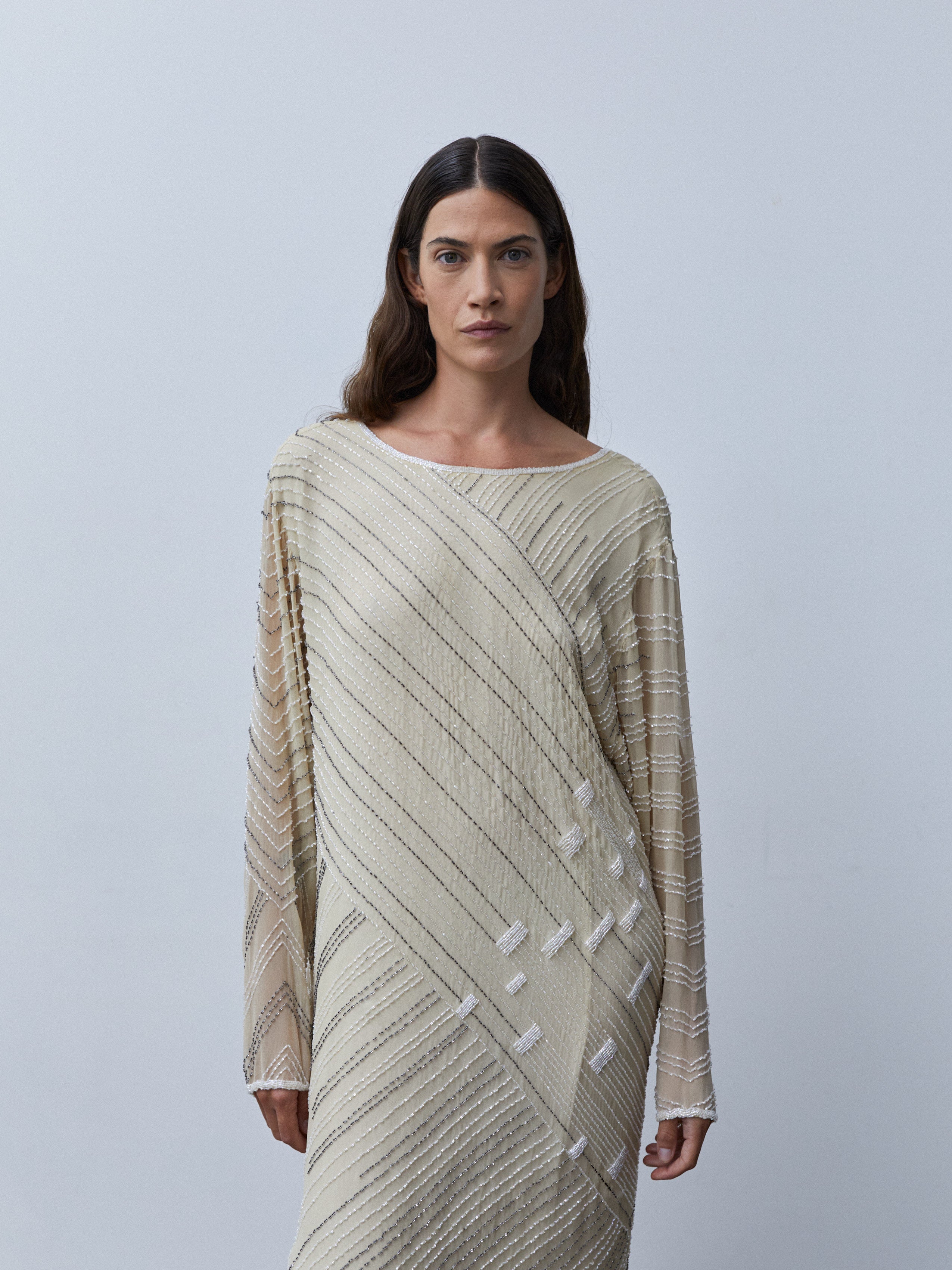 BEADED SILK CHIFFON DRESS