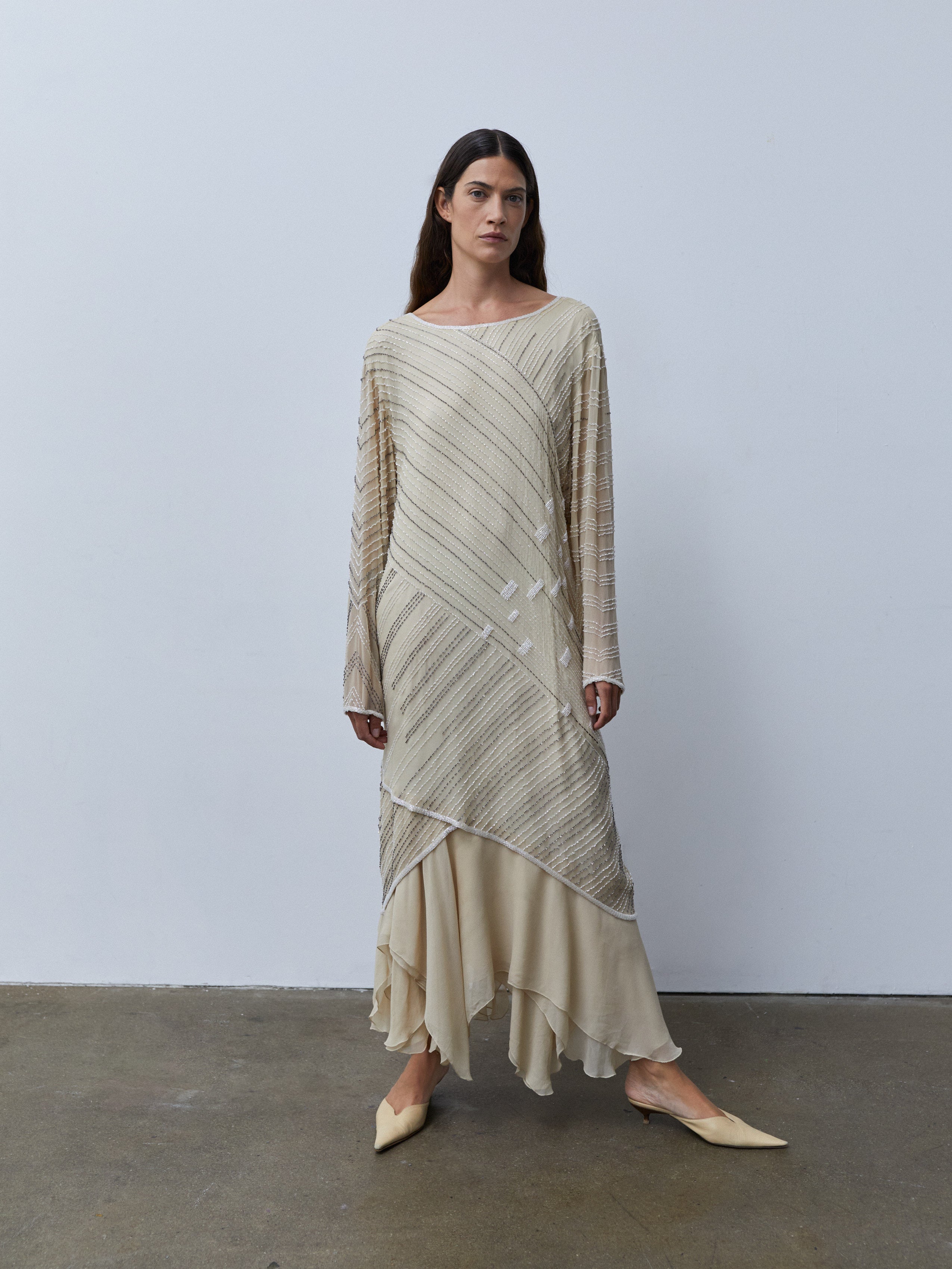 BEADED SILK CHIFFON DRESS