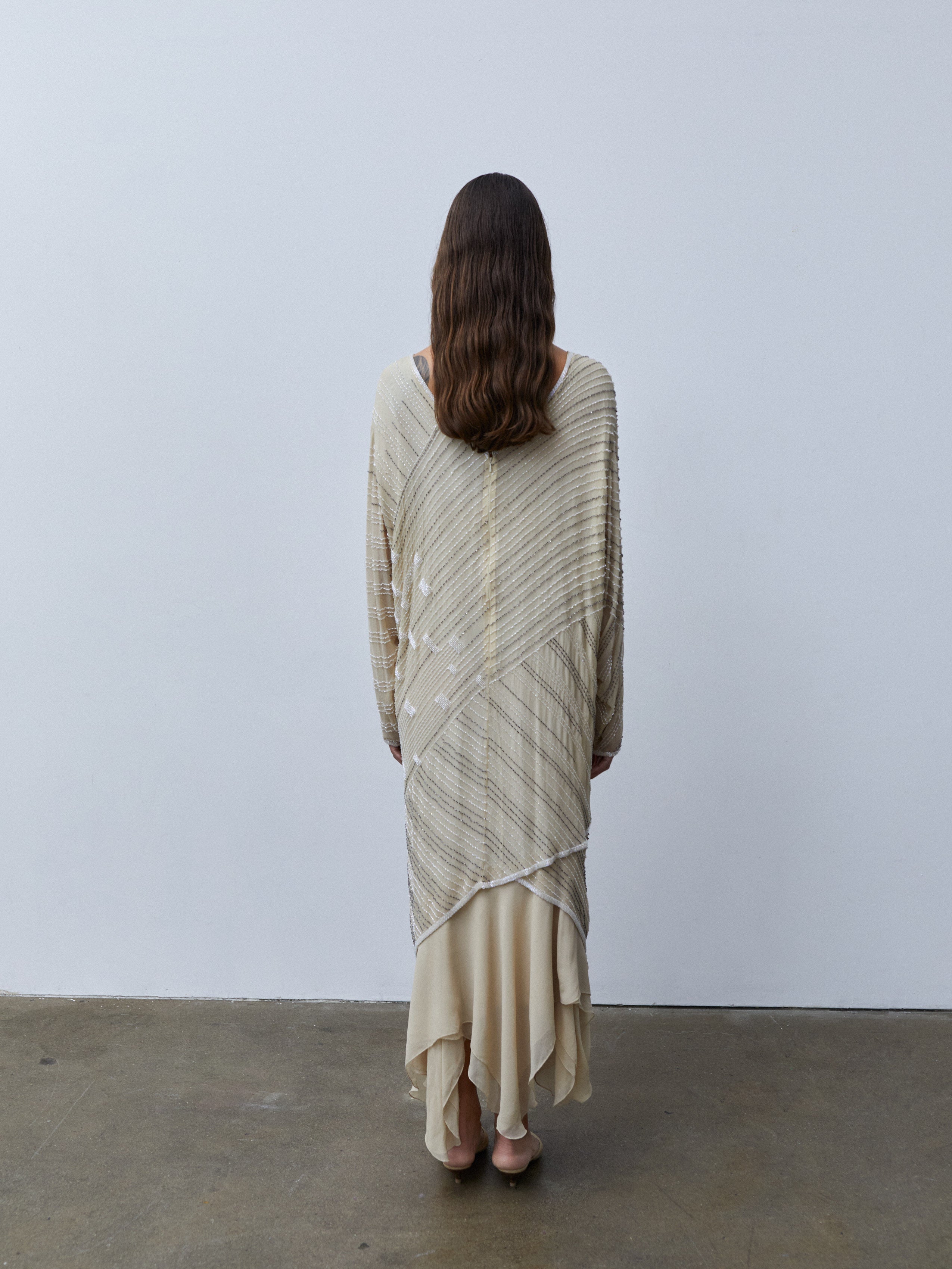 BEADED SILK CHIFFON DRESS