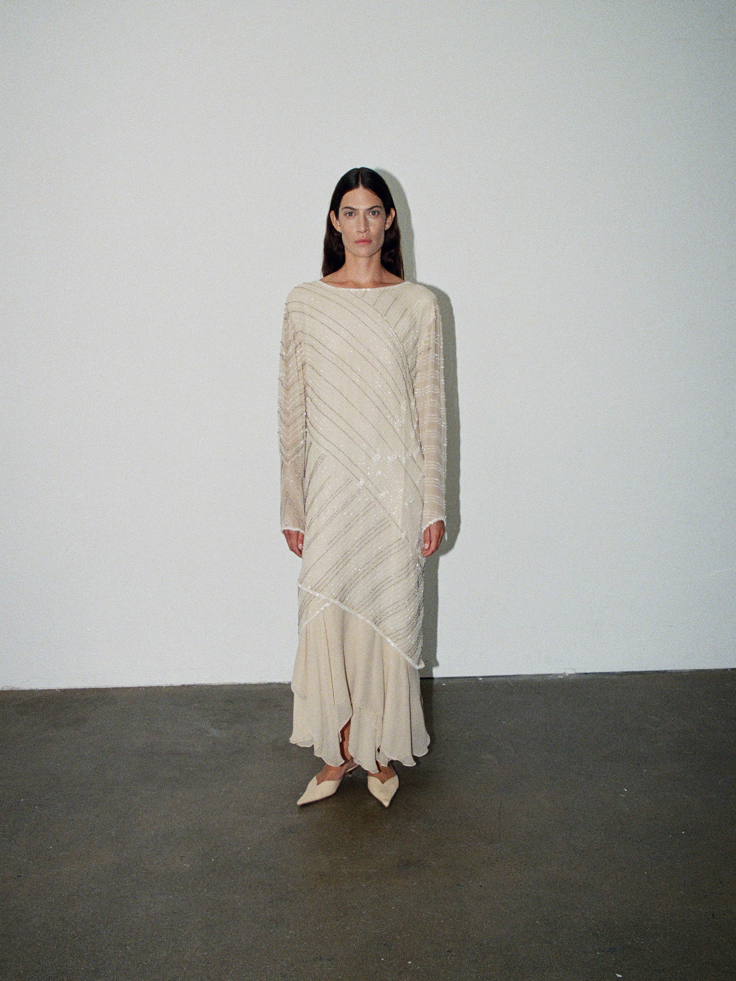 BEADED SILK CHIFFON DRESS