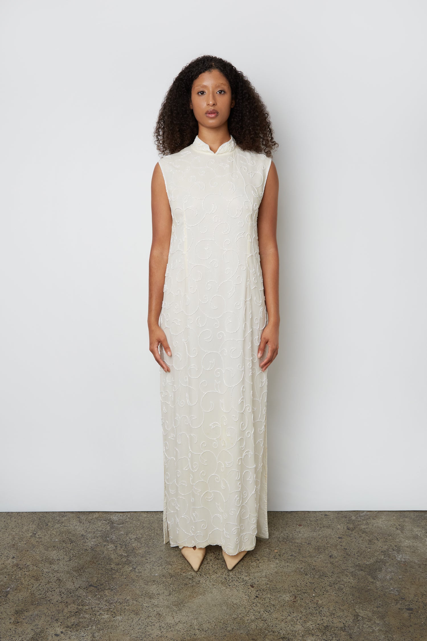 BEADED COLUMN DRESS
