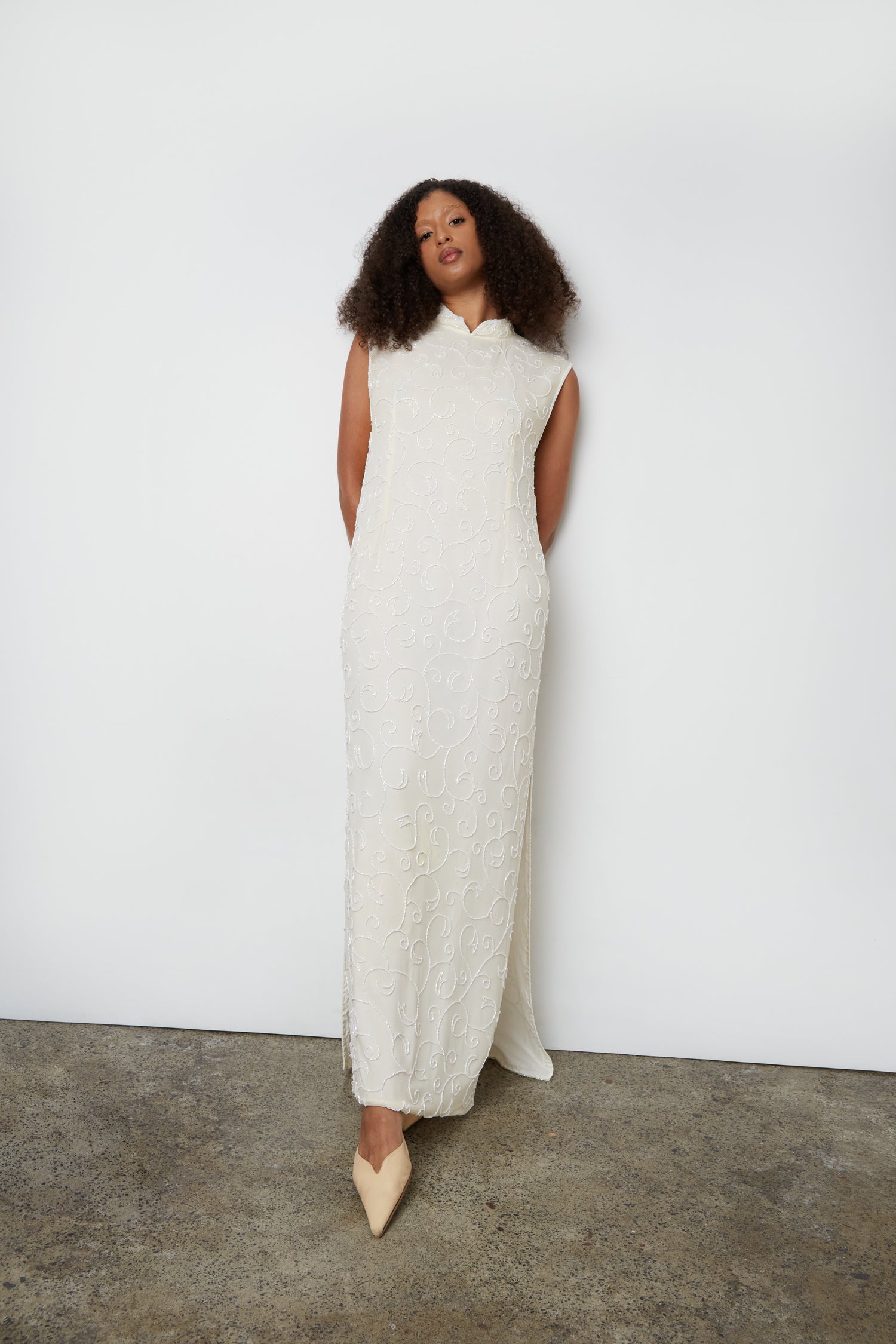 BEADED COLUMN DRESS