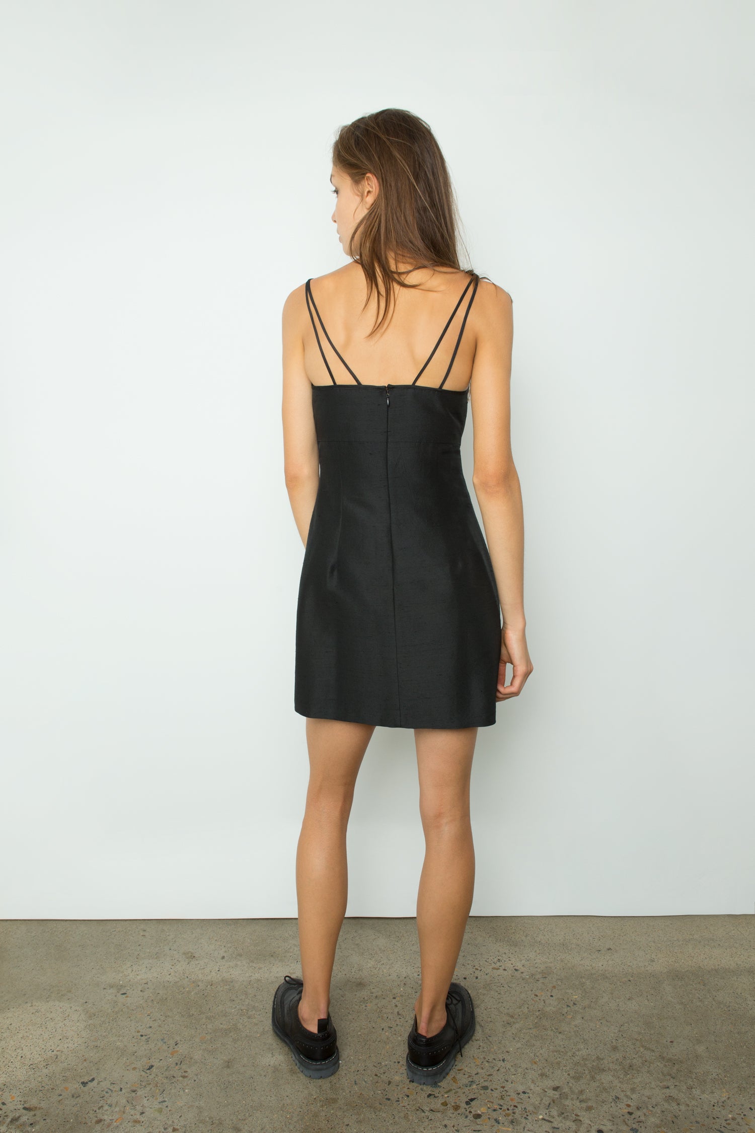 SILK DRESS WITH BEADED STRAPS