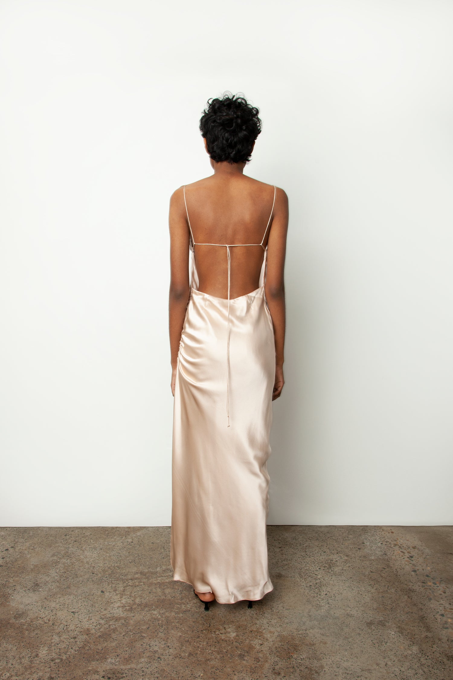 BACKLESS SILK SLIP DRESS