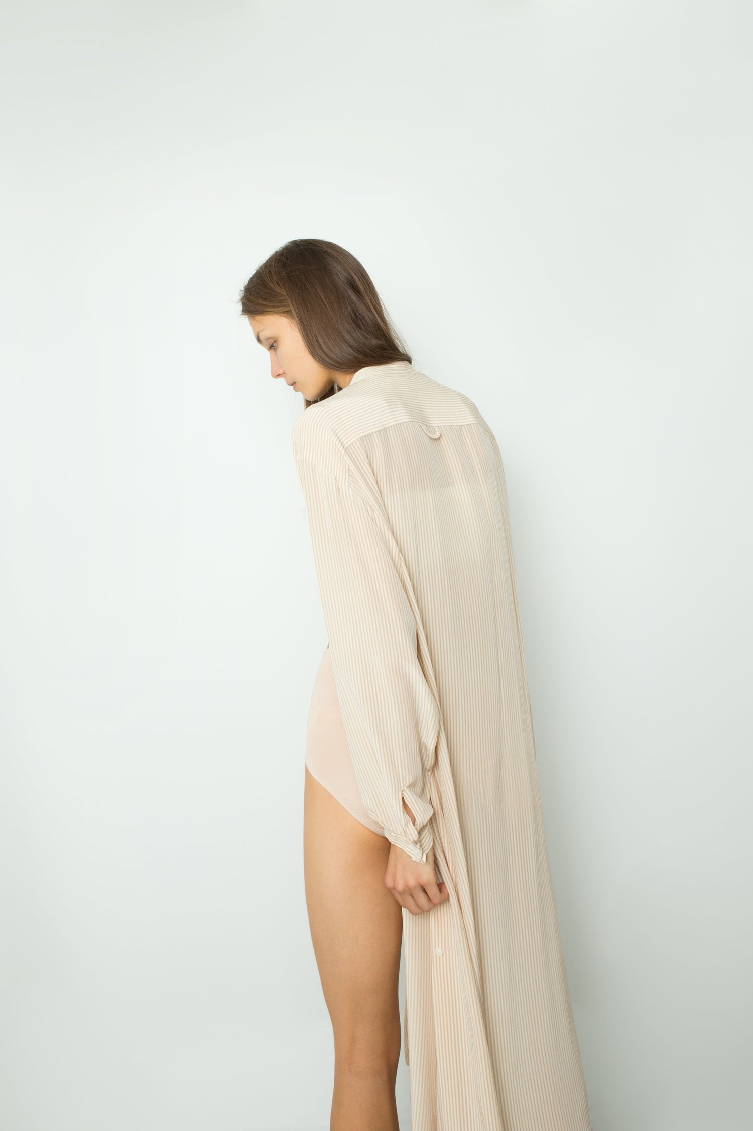 STRIPE SILK SHIRT DRESS