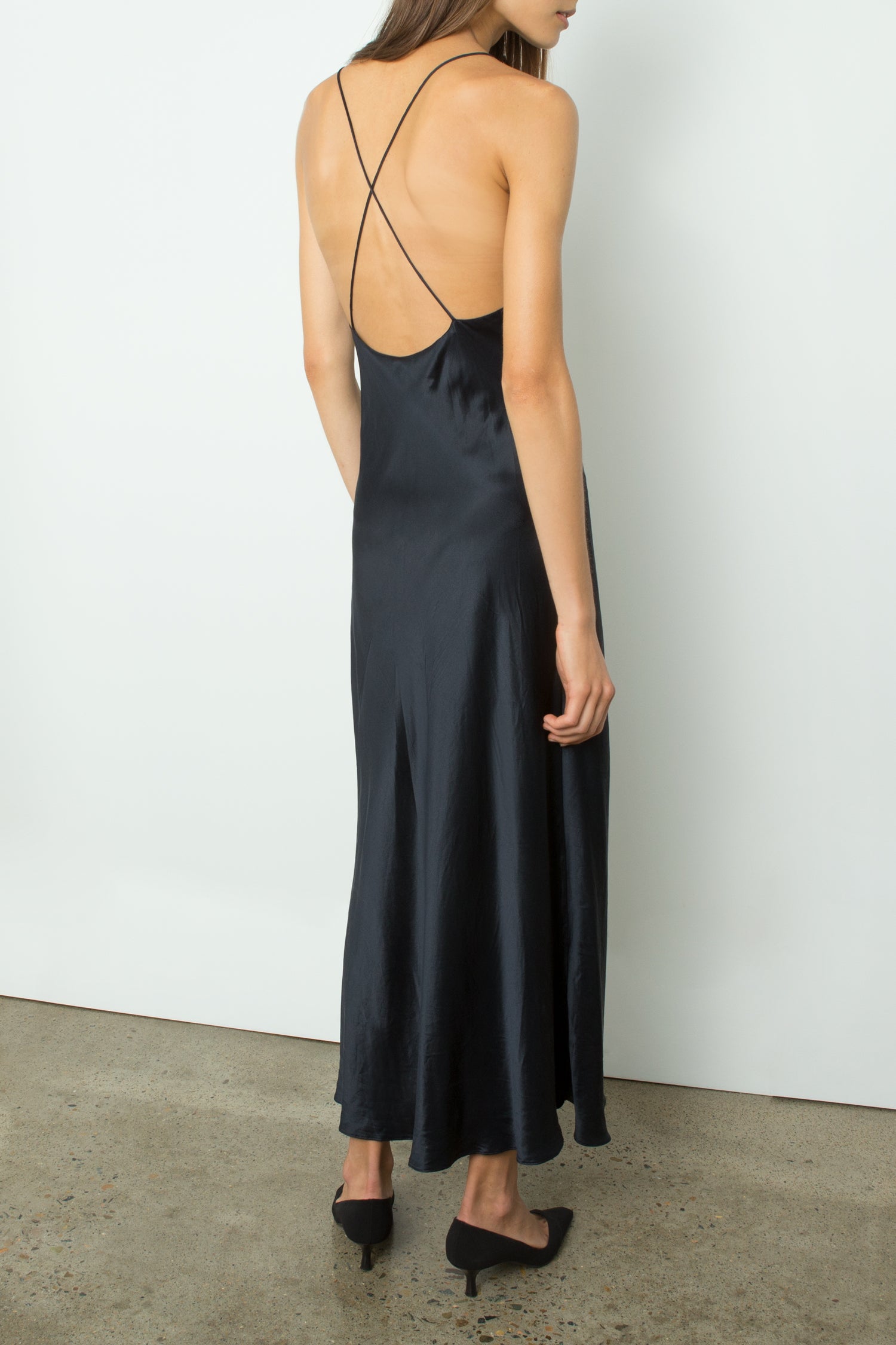 CROSS BACK SILK SLIP DRESS