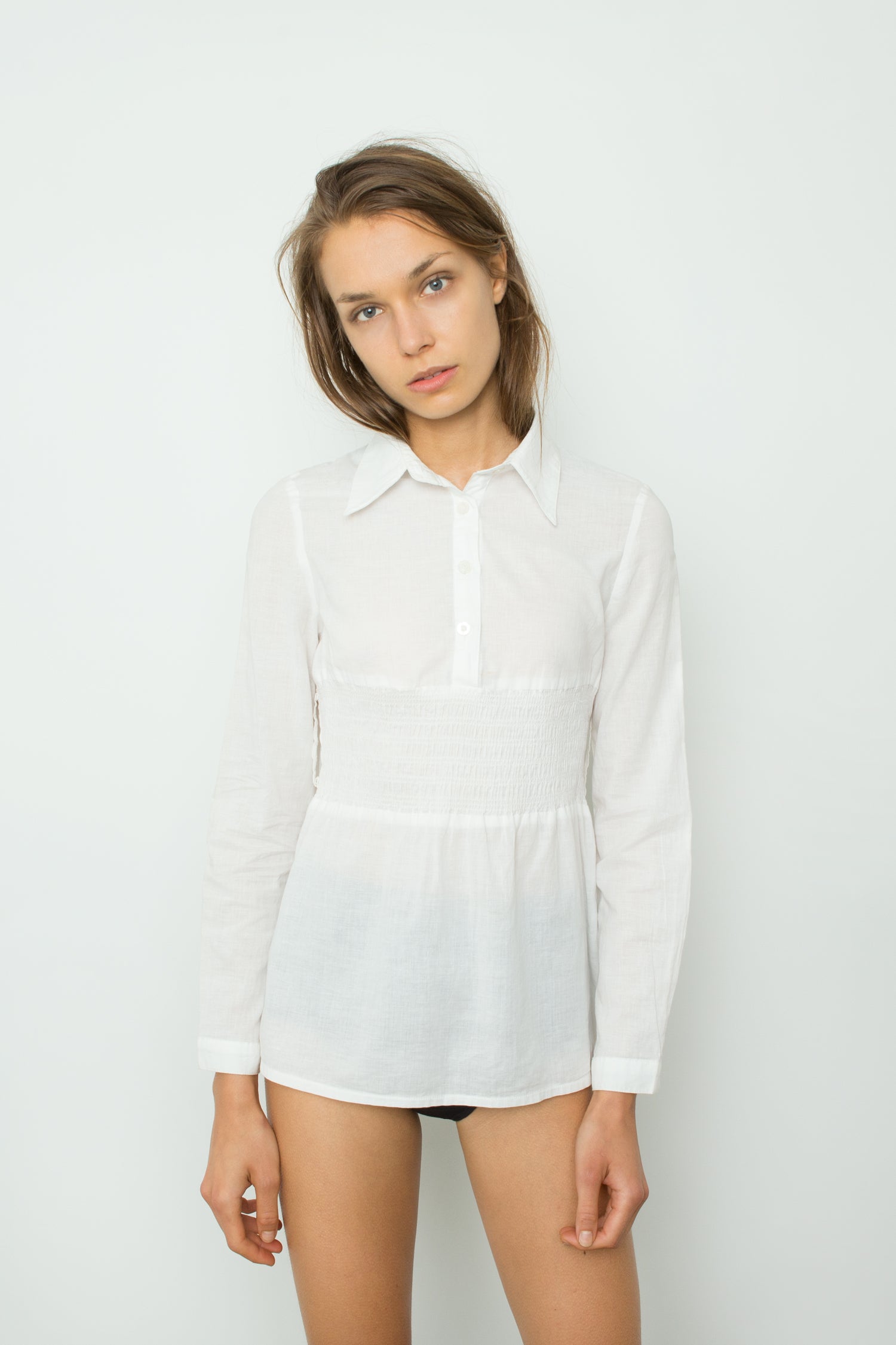 COTTON SHIRT WITH SHIRRED DETAIL
