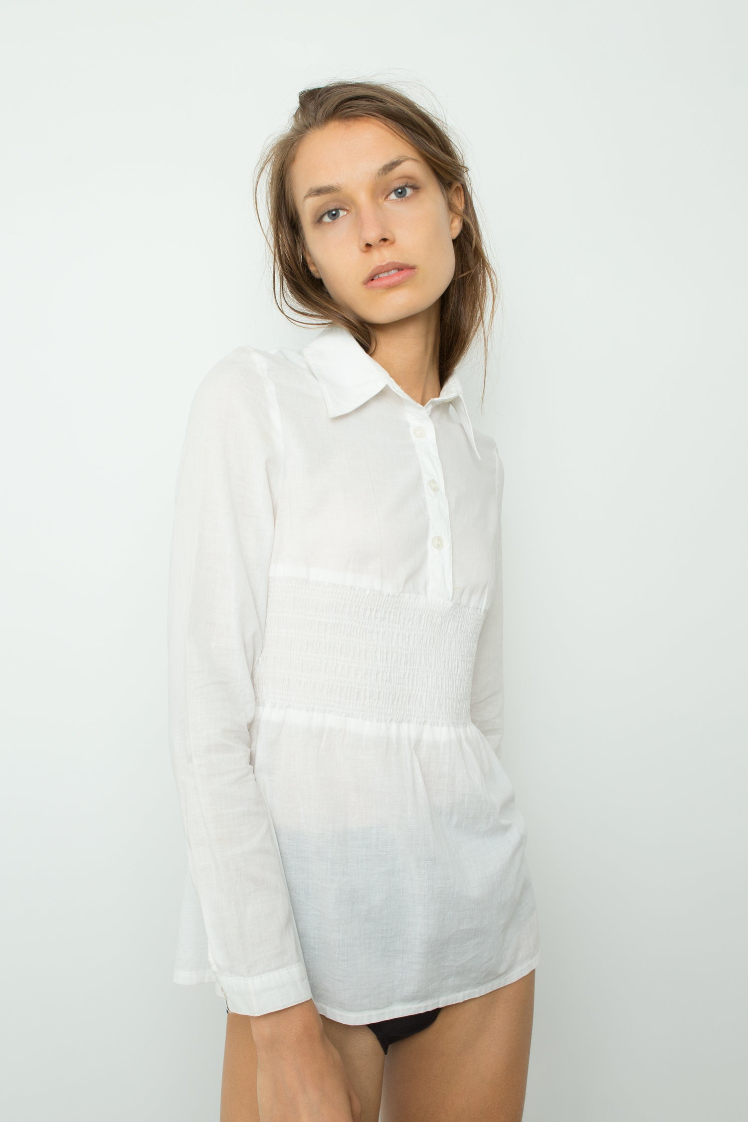 COTTON SHIRT WITH SHIRRED DETAIL