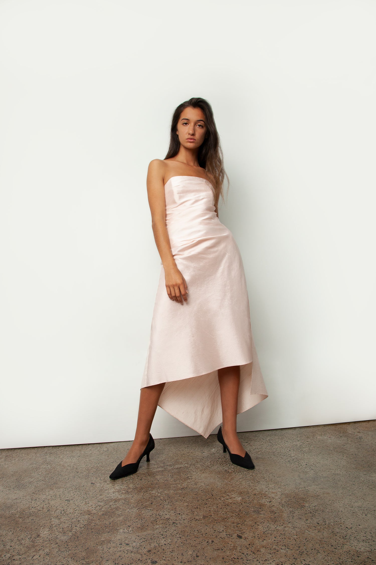 STRAPLESS SILK DRESS