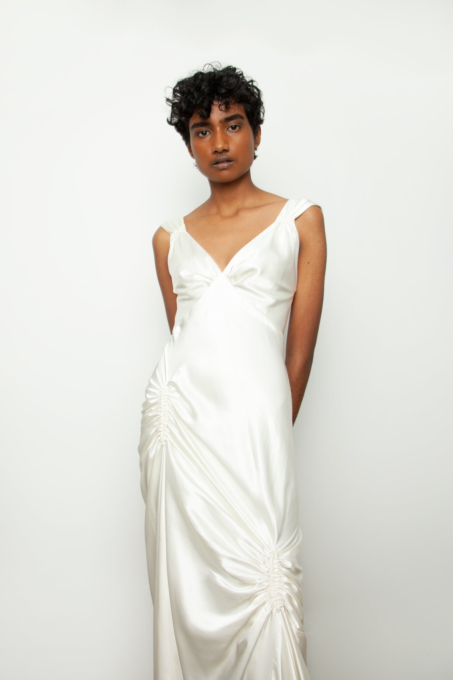 RUCHED SATIN GOWN