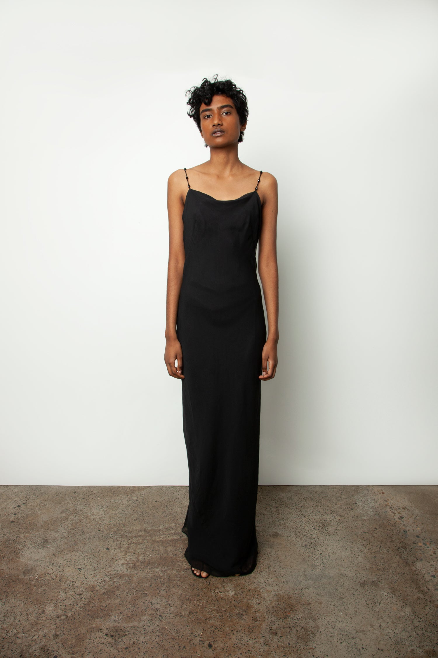BEADED STRAP BIAS DRESS